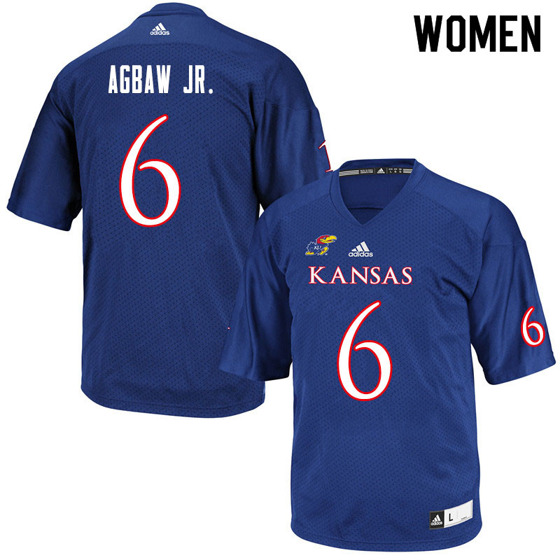 Women #6 Valerian Agbaw Jr. Kansas Jayhawks College Football Jerseys Sale-Royal - Click Image to Close